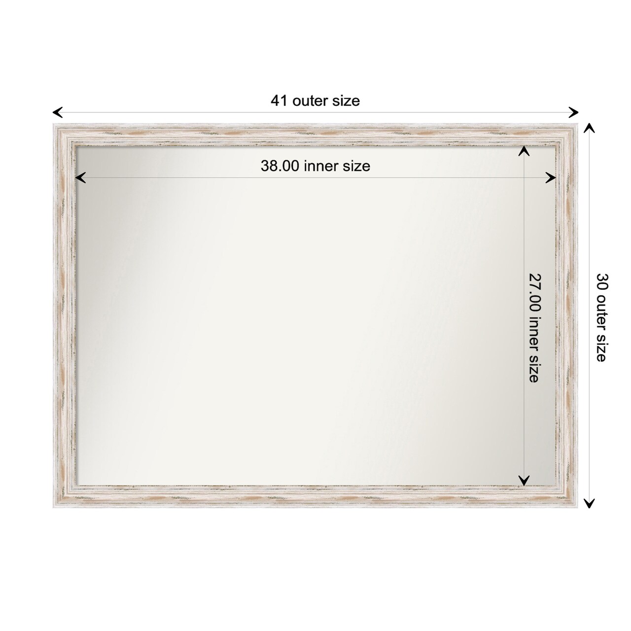 Amanti Art Non-Beveled Wood Wall Mirror, Alexandria White Wash Narrow Frame